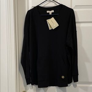 Michael Kors Lightweight Black top with pockets and a gold MK embellishment NWT